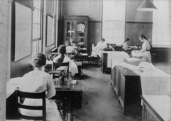 Girl Scouts - War Sewing with Red Cross, 1917.