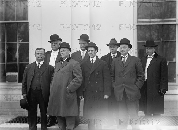 Illinois Vice Commission, Mr. Scoutten; Edmund Beall; T. Jeff Tossey; Rep. J.T. Mcdermott..., 1913. Creator: Harris & Ewing.