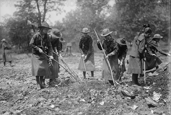 National Emergency War Gardens Com. - Girl Scouts Gardening at D.A.R., 1917.