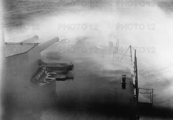 Navy, U.S. Battleships in Storm at Sea, 1913.