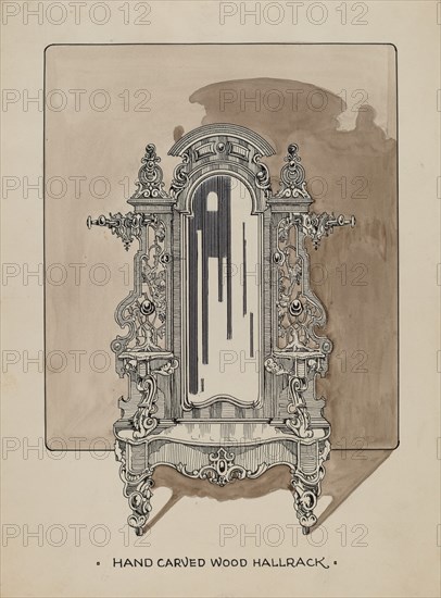 Carved Walnut Hall Rack, c. 1936.