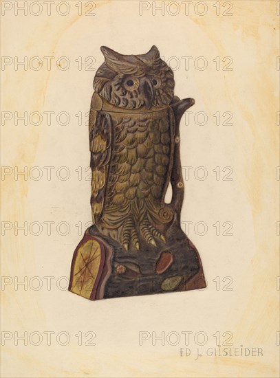 Mechanical Penny Bank: Owl, c. 1939.