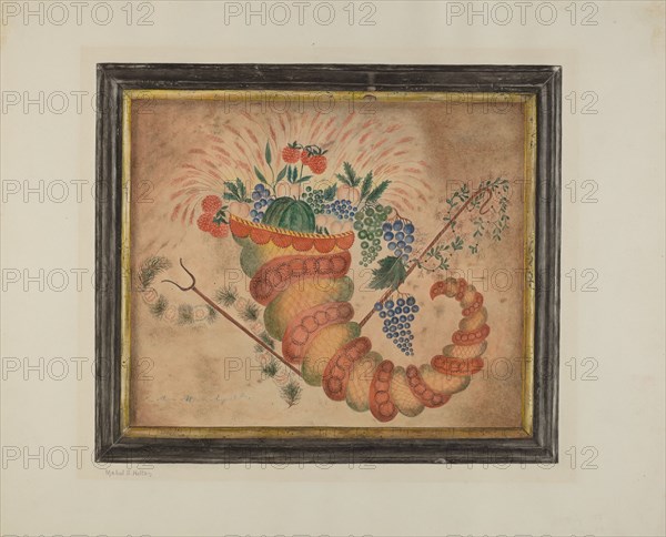 Watercolor: Cornucopia of Fruit, c. 1939.