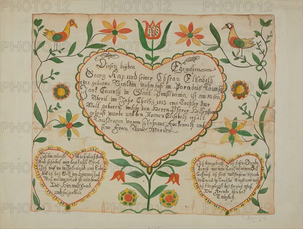 Fraktur - Birth and Baptismal Certificate, 1935/1942.