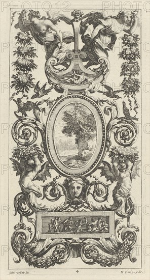 Ornamental Panel with Pan and Two Garland-Bearing Women, 1647.