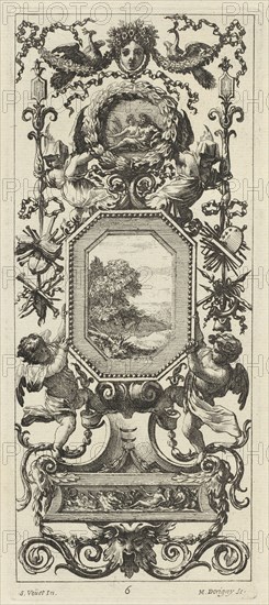 Ornamental Panel Surmounted by the Crowned Head of a Woman and Two Peacocks, 1647.