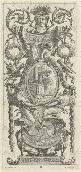 Ornamental Panel Surmounted with a Head Flanked by Foliage, 1647.