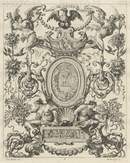 Ornamental Panel Surmounted by an Eagle and the Motto NATOS ET NOSTRA TUEMUR, 1647.