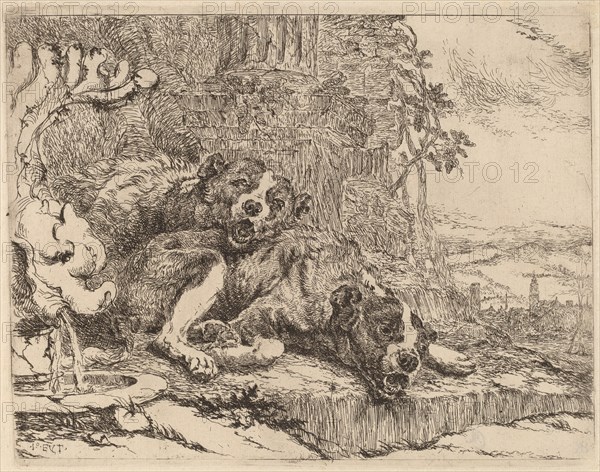 Two Mastiffs beside a Fountain, probably c. 1640/1642.