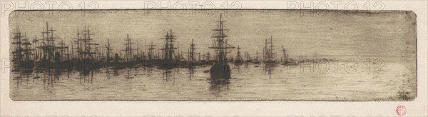 Tall Ships in a Harbor, c. 1880.