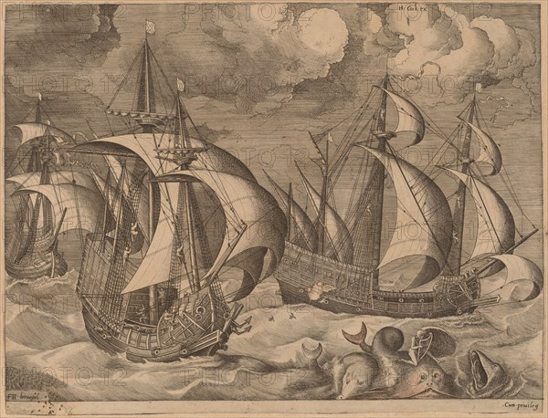 Three Caravels in a Rising Squall with Arion on a Dolphin, 1565.