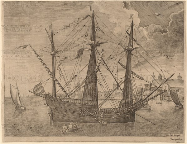 Armed Three-Master Anchored near a City, 1565.