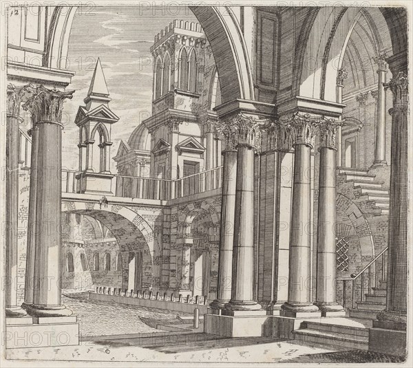 Architectural Fantasy with Buildings, Stairways, and Portals beside a Canal, before 1753.