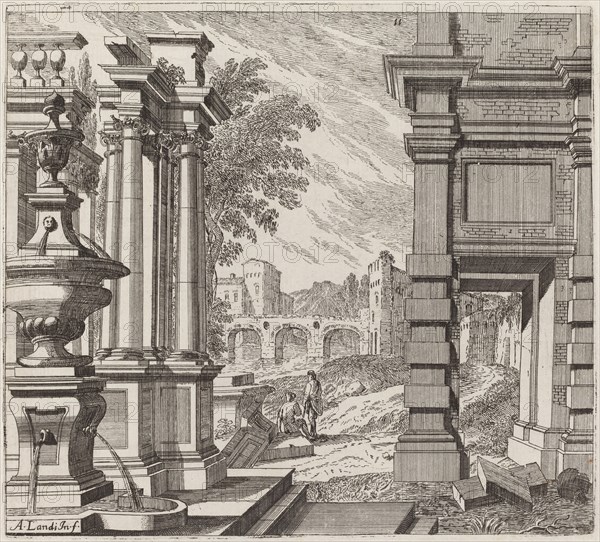 Architectural Fantasy with a Fountain, Classical Ruins, and a Bridge, before 1753.