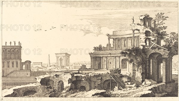 Landscape with Classical Ruins, 1673. Creator: Sebastien Le Clerc.