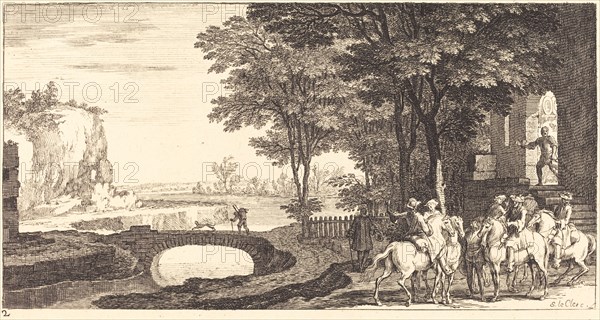 Landscape with Horsemen and Bridge, 1673. Creator: Unknown.