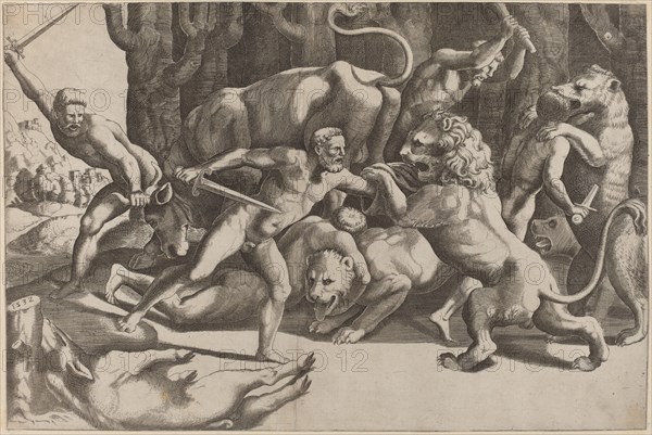 Five Men Fighting Beasts, 1532.