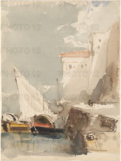 Sailboats in a Sunlit Harbor (recto), 1830s.