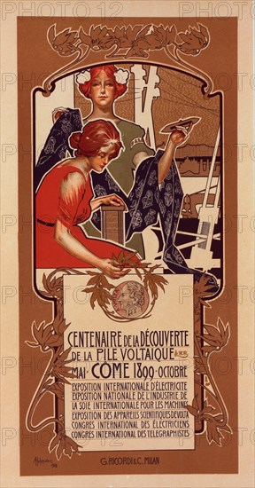 Affiche italienne pour le "Centenaire de la Découverte de la Pile Voltaïque", c1899. Creator: Adolf Hohenstein.