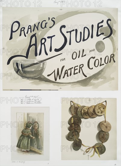 Calendar, Christmas card and poster with the words 'Prang's art studies for oil and..., c1865 - 1899 Creator: Louis Prang.