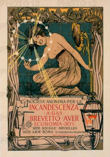 Affiche italienne pour l' "Incandescence par le Gaz, Système Auer", c1897. [Publisher: Imprimerie Chaix; Place: Paris]
