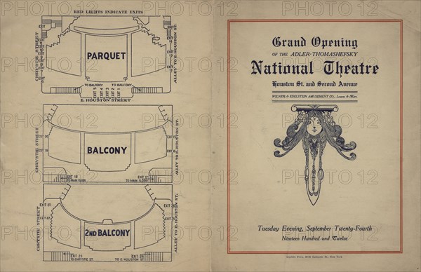 Grand opening of the Adler-Thomashefsky National Theatre, Houston St. and Second Avenue..., c1912. Creator: National Theatre.