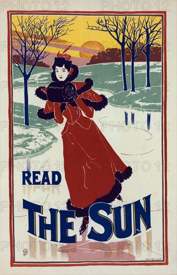 Affiche américaine pour le journal "The Sun", c1900. [Publisher: Imprimerie Chaix; Place: Paris]