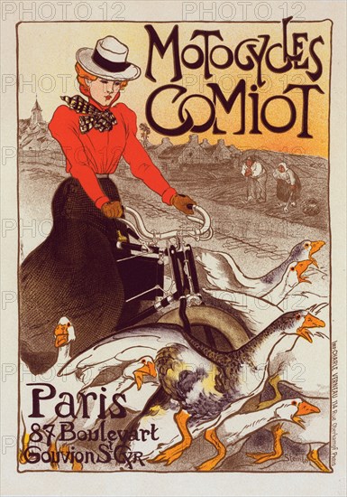 Affiche pour les "Motocycles Comiot"., c1899. [Publisher: Imprimerie Chaix; Place: Paris]