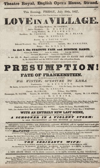 This evening, Friday, July 20th, 1827, will be presented (first time this season)..., c1827. Creator: Theatre Royal.