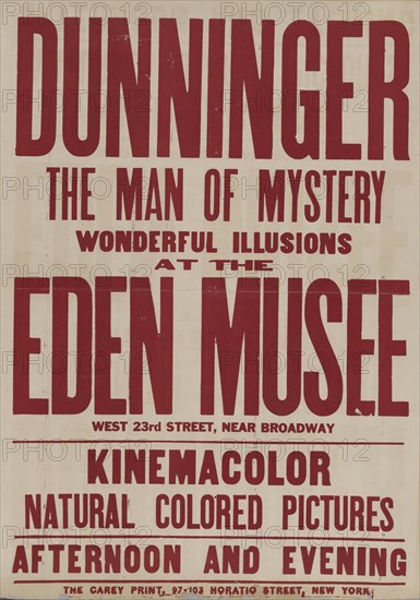 Dunninger at the Eden Musee (red variant), c1913 - 1914. [Publisher: The Carry Print; Place: New York]