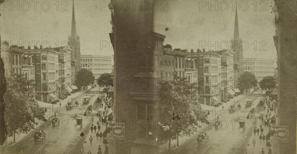 New York City street scene, from above., c1850-1930.