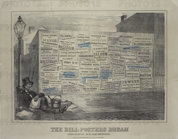 The bill-poster's dream, c1862.   Additional Title(s): Cross readings to be read downwards.