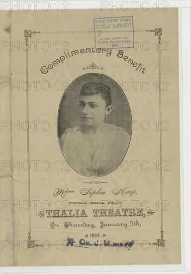 Mdme. Sophie Karp, c1893-01-05. [Publisher: Thalia Theatre; Place: New York]