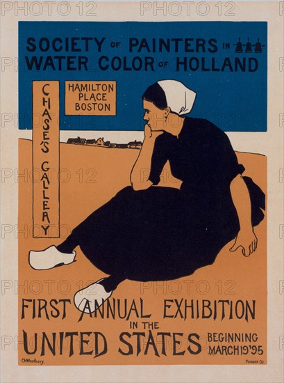 Affiche américaine pour une Exposition de la "Société des Peintres Aquarellistes de Hollande", c1898 Creator: Charles Herbert Woodbury.