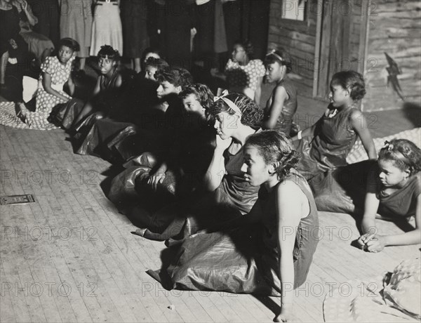 Group receiving instructions for "Cotton Pickin'" scene in "Jacob's Ladder", 1936.