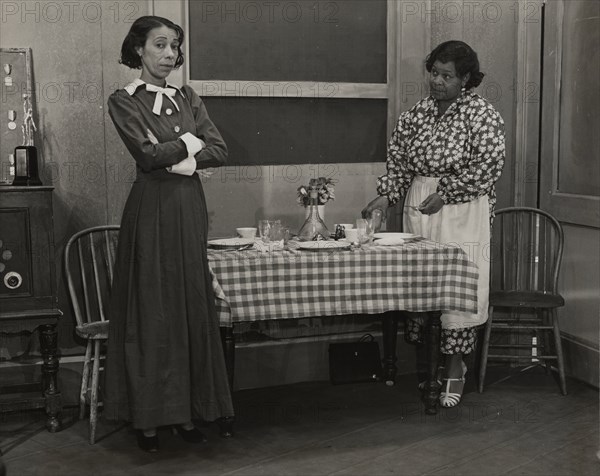 Estelle Hemsley and Alberta Perkins discussing the fate of Philip Lawrence, 1937.