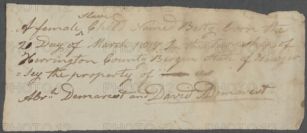 Betty (enslaved) Birth Certificate, 1815-03-20.