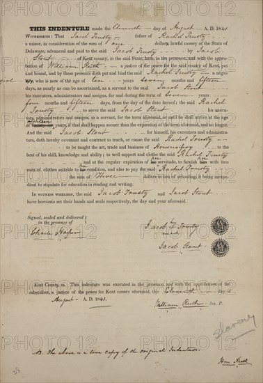 Indenture of Rachel Trusty, 1841-08-11.