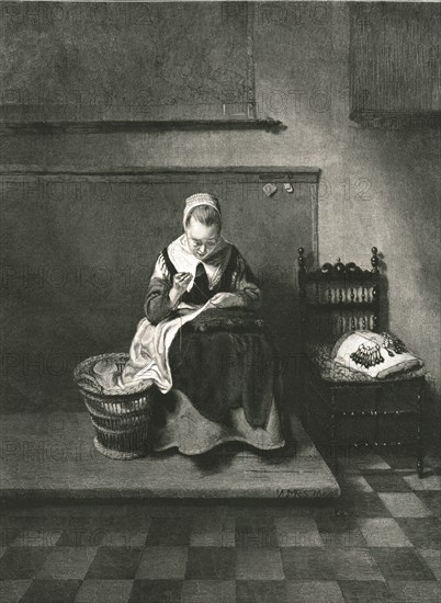 ''"A Women Sewing" after Nicholas Maes', 1890. Creator: Unknown.