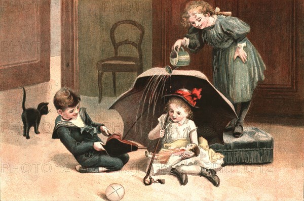 ''Playtime in the Nursery; "Just like a Real Wet Day"', 1890. Creator: Alice Mary Morgan.