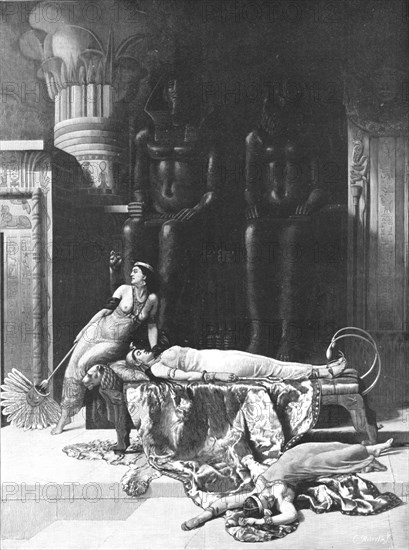 ''"The Death of Cleopatra" after John Collier, exhibited at the Royal Acadamy', 1890. Creator: Unknown.