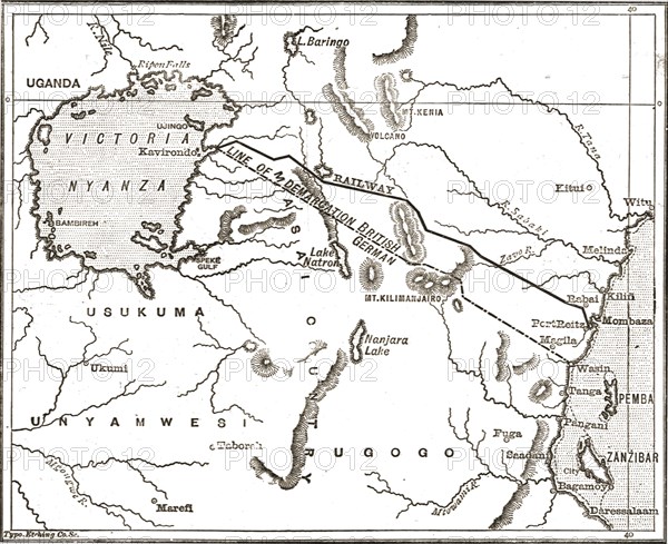 ''Map showing the Proposed Route of the British East African Company's Railway', 1890. Creator: Unknown.