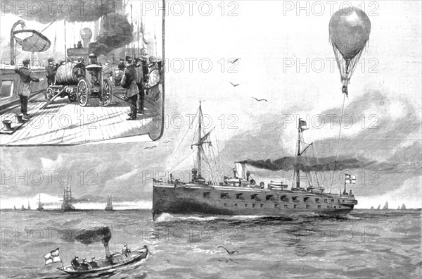 ''The German Naval Manoeuvers, Experimenting with a Balloon from the Gunnery Training Ship "Mars" at Creator: Unknown.