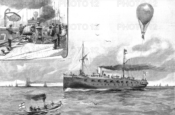 ''The German Naval Manoeuvers, Experimenting with a Balloon from the Gunnery Training Ship "Mars" at Creator: Unknown.