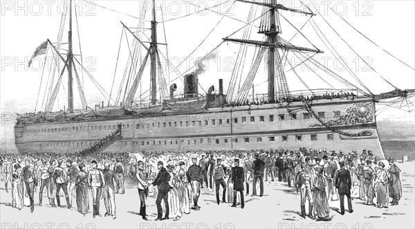 ''Arrival of the Seventeenth Lancers from India; The Regiment Disembarking from H.M. Troopship "Sera Creator: Unknown.