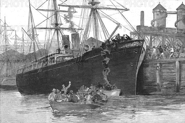 ''The Strike of Dock Labourers at Melbourne; "Freemen" Escaping in a boat from an attack of the Unio Creator: Unknown.