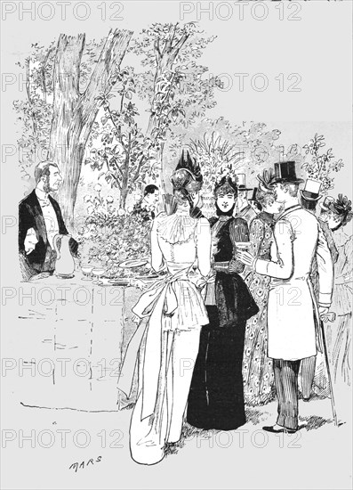 ''The Paris Season - drawn by Mars; A Garden Party - A Busy Corner', 1891. Creator: Mars.