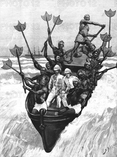 ''The West Coast of Africa - Landing in a Surf Boat at Accra', 1891. Creator: Joseph Nash.