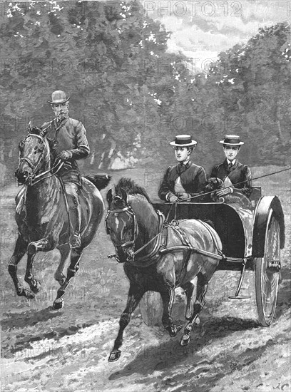 ''HRH Prince Christian riding with his Daughters in Windsor Park', 1891. Creator: John Charlton.