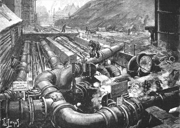 ''The London Gas Supply; Sketches showing Method of Manufacture; The Condensers', 1891. Creator: Unknown.